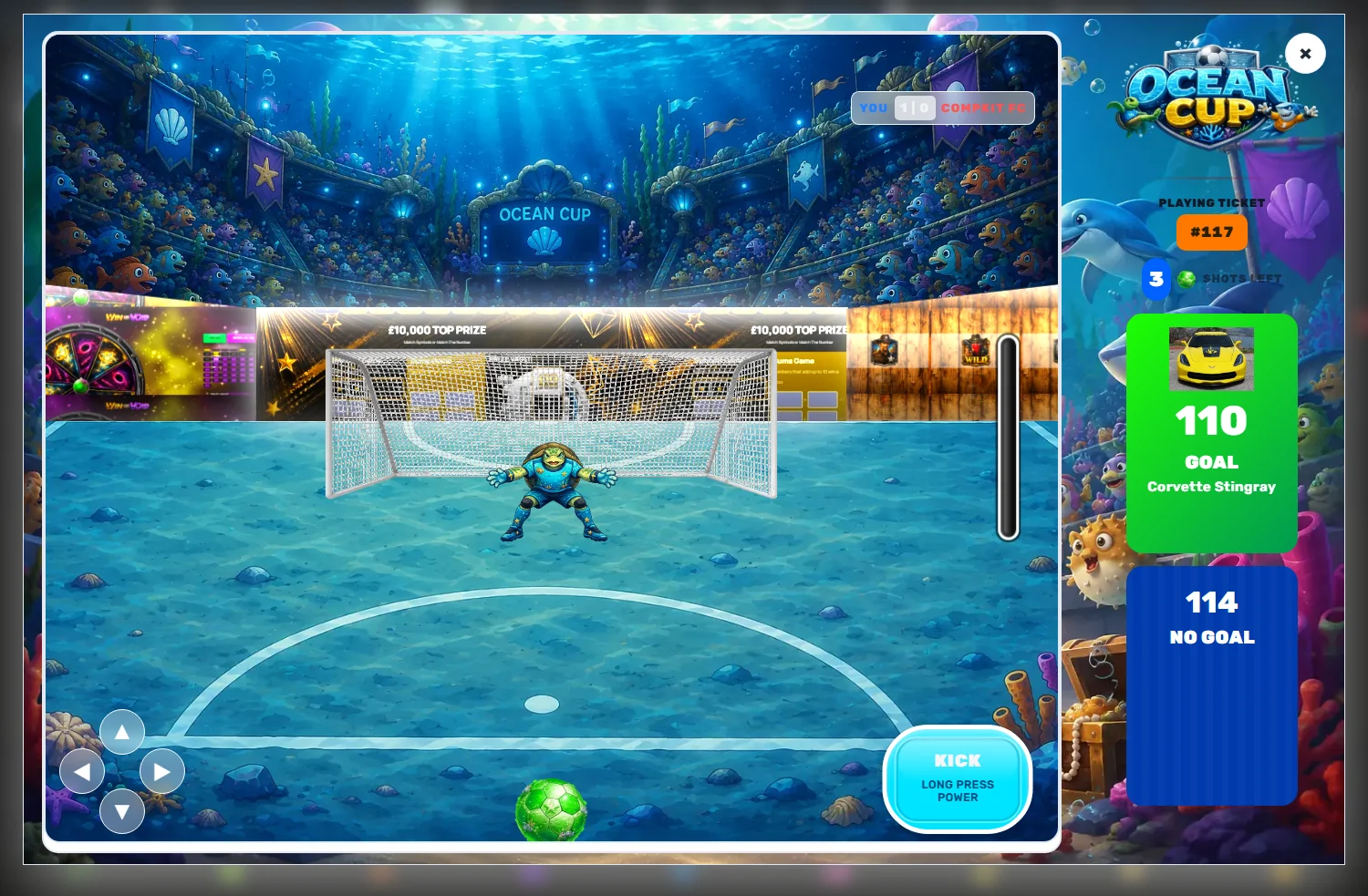 Penalty Shootout — Ocean Cup, aim, power and a keeper who dives