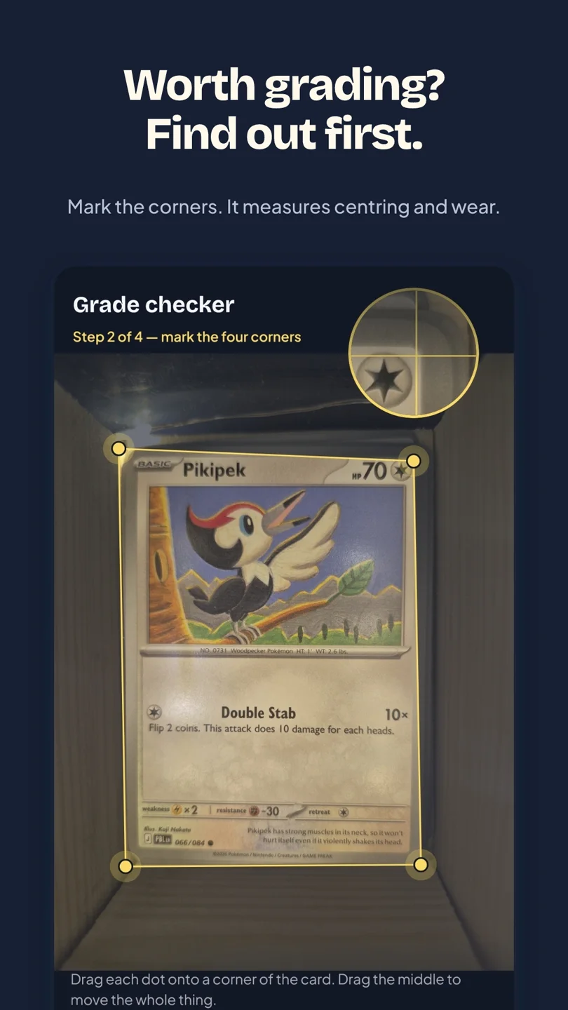 Grade checker — mark the corners, it measures centring and wear