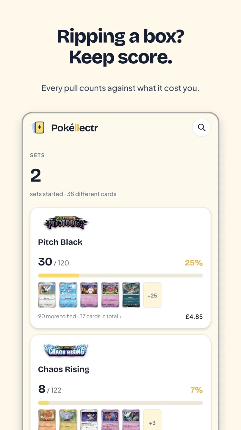 Pack sessions — every pull counted against what the box cost